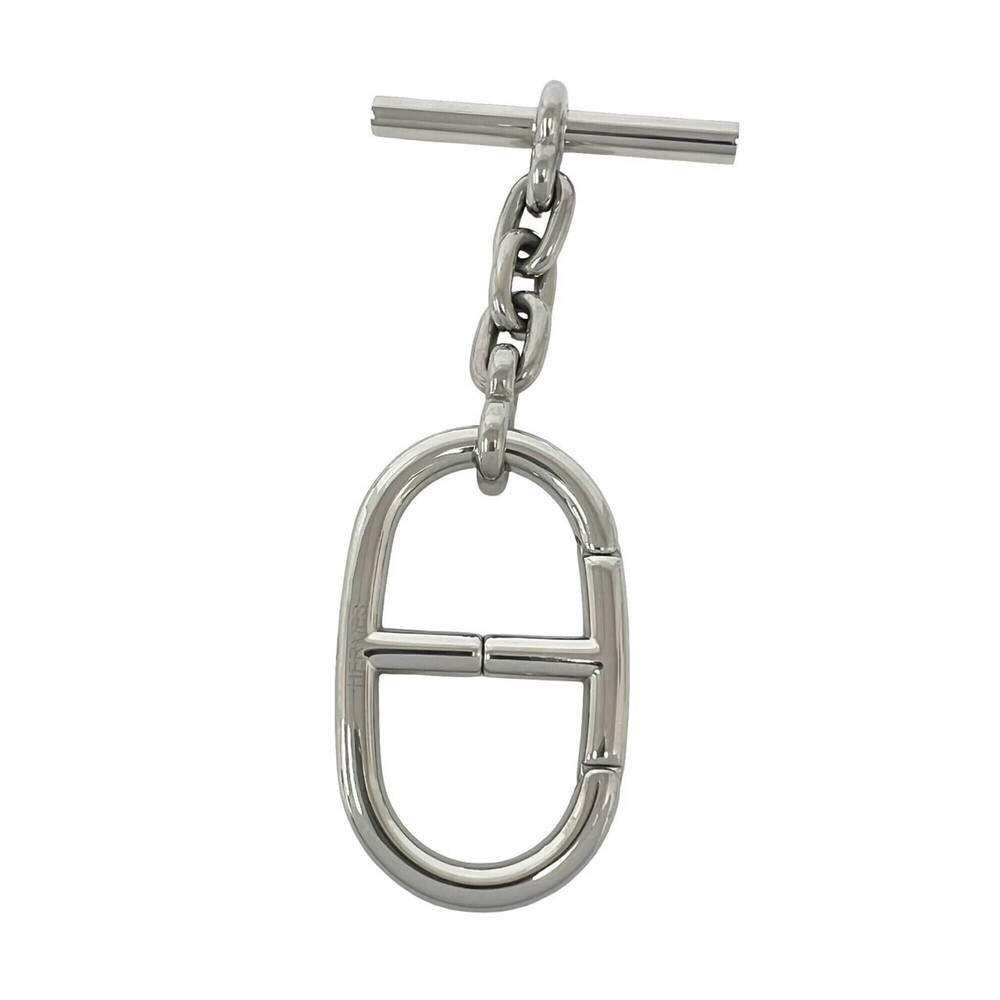 HERMES Chaine d'Ancre Keyring, Logo Engraved, Metal Keychain, Silver, 46761